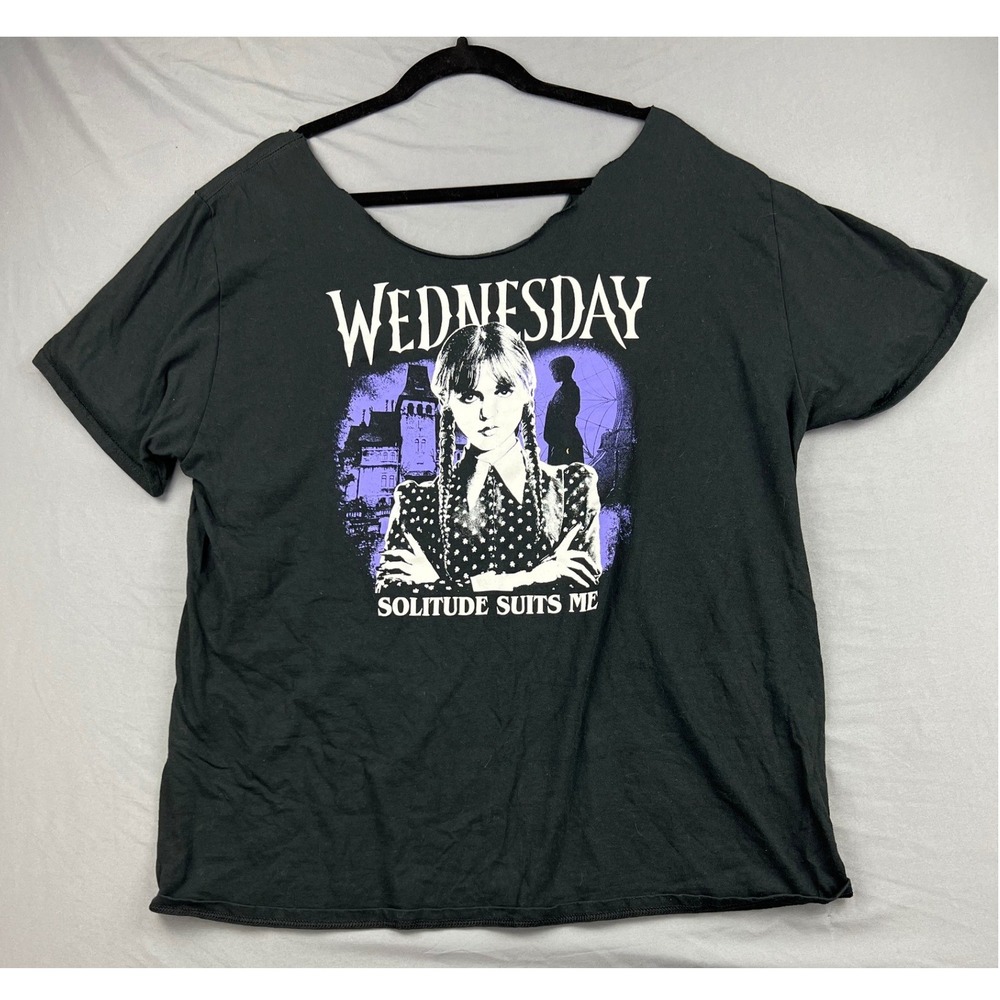 Wednesday Addams Graphic Tee Women XL Solitude Suits Me Black Off Shoulder Good